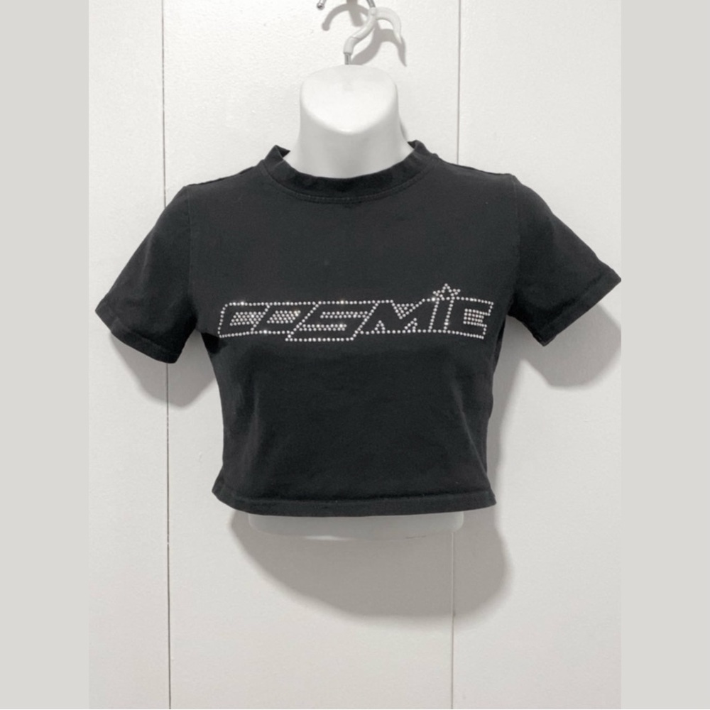 SHEIN Black Rhinestone Embellished Crop Top